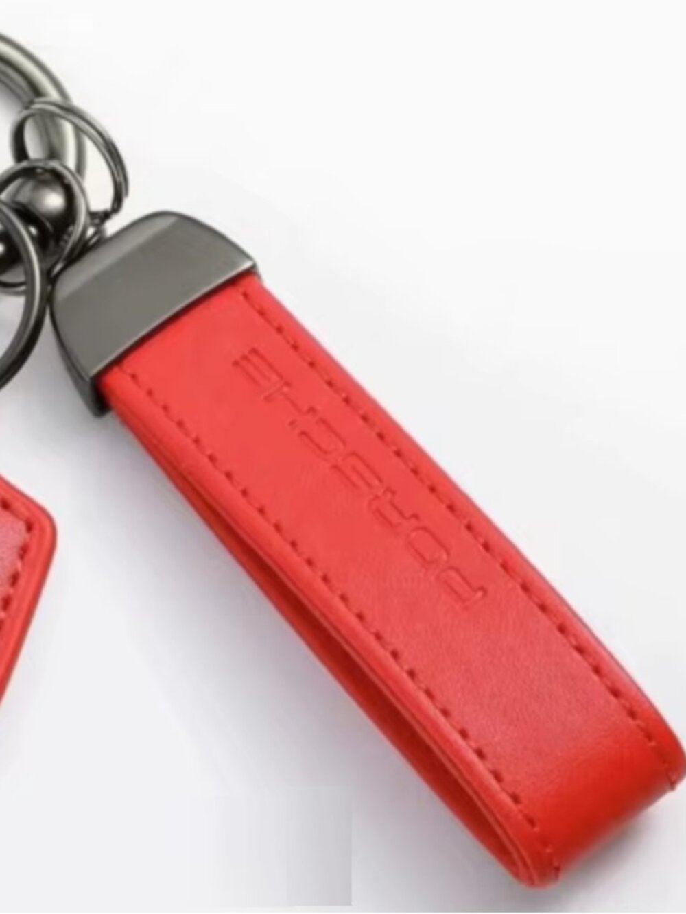 Porsche RED and Gold Keychain Pendant Red Leather Raised Metal Logo. NEW - Picture 2 of 7